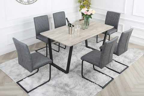 Nestor Dining Set - Wood-Effect Table with 6 Industrial Chairs