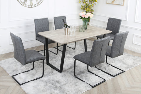 Nestor Dining Set - Wood-Effect Table with 6 Industrial Chairs