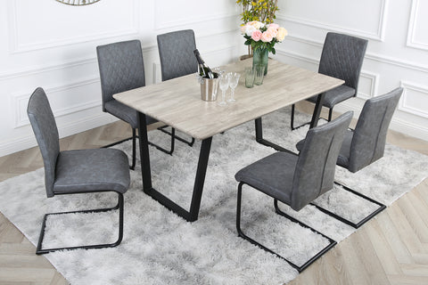 Nestor Dining Set - Wood-Effect Table with 6 Industrial Chairs