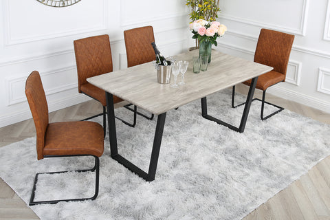 Nestor Dining Set - Wood-Effect Table with 6 Industrial Chairs