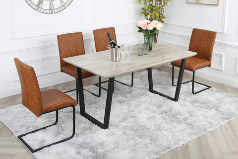 Nestor Dining Set - Wood-Effect Table with 4 Industrial Chairs