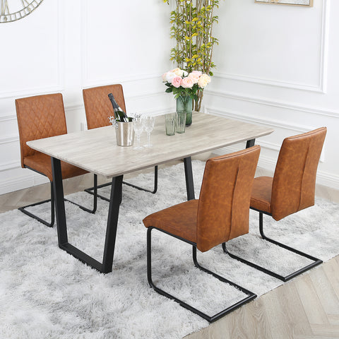 Nestor Dining Set - Wood-Effect Table with 4 Industrial Chairs