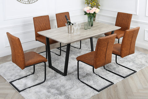 Nestor Dining Set - Wood-Effect Table with 6 Industrial Chairs