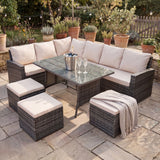 Pelias - Rattan Corner Sofa & Dining Set - 8 Seater