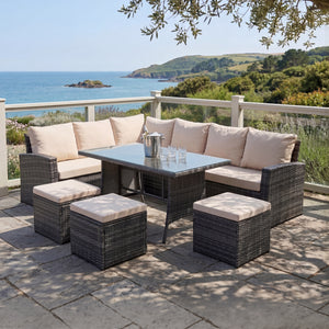 Pelias - Rattan Corner Sofa & Dining Set - 8 Seater