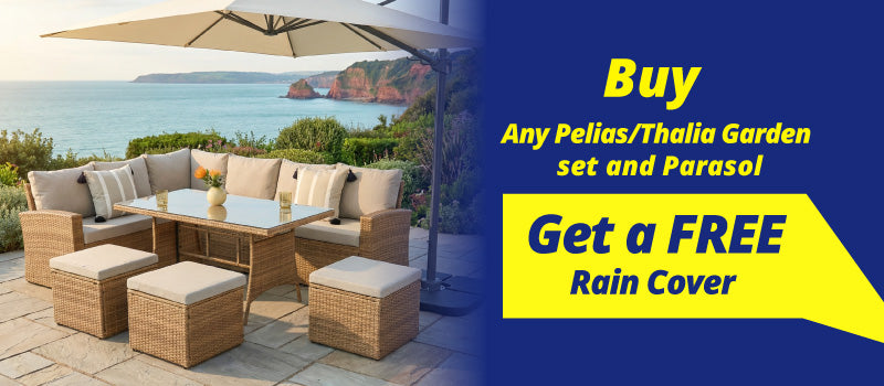 Pelias Rattan Garden Corner 8 Seater Outdoor Sofa Dining Set - Natural/Brown