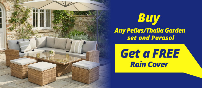 Pelias Rattan Garden Corner 8 Seater Outdoor Sofa Dining Set with Rising Table - Natural/Brown