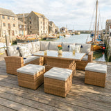 Pelias Rattan Garden Corner 8 Seater Outdoor Sofa Dining Set with Rising Table - Natural/Brown