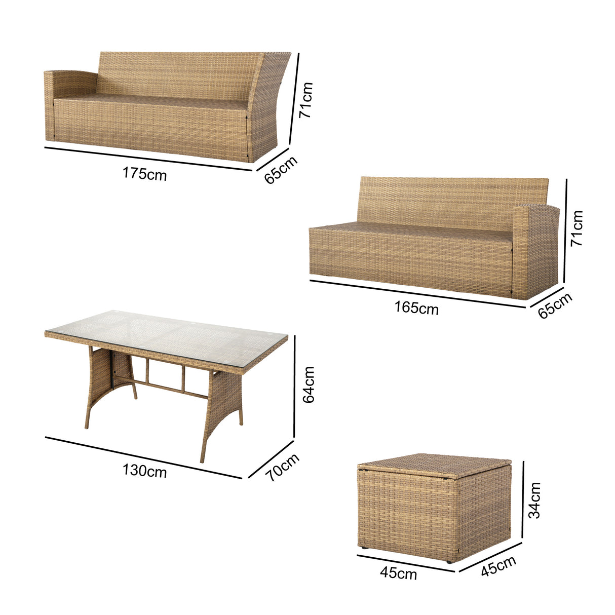 Pelias Rattan Garden Corner 8 Seater Outdoor Sofa Dining Set - Natural/Brown