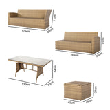 Pelias Rattan Garden Corner 8 Seater Outdoor Sofa Dining Set - Natural/Brown