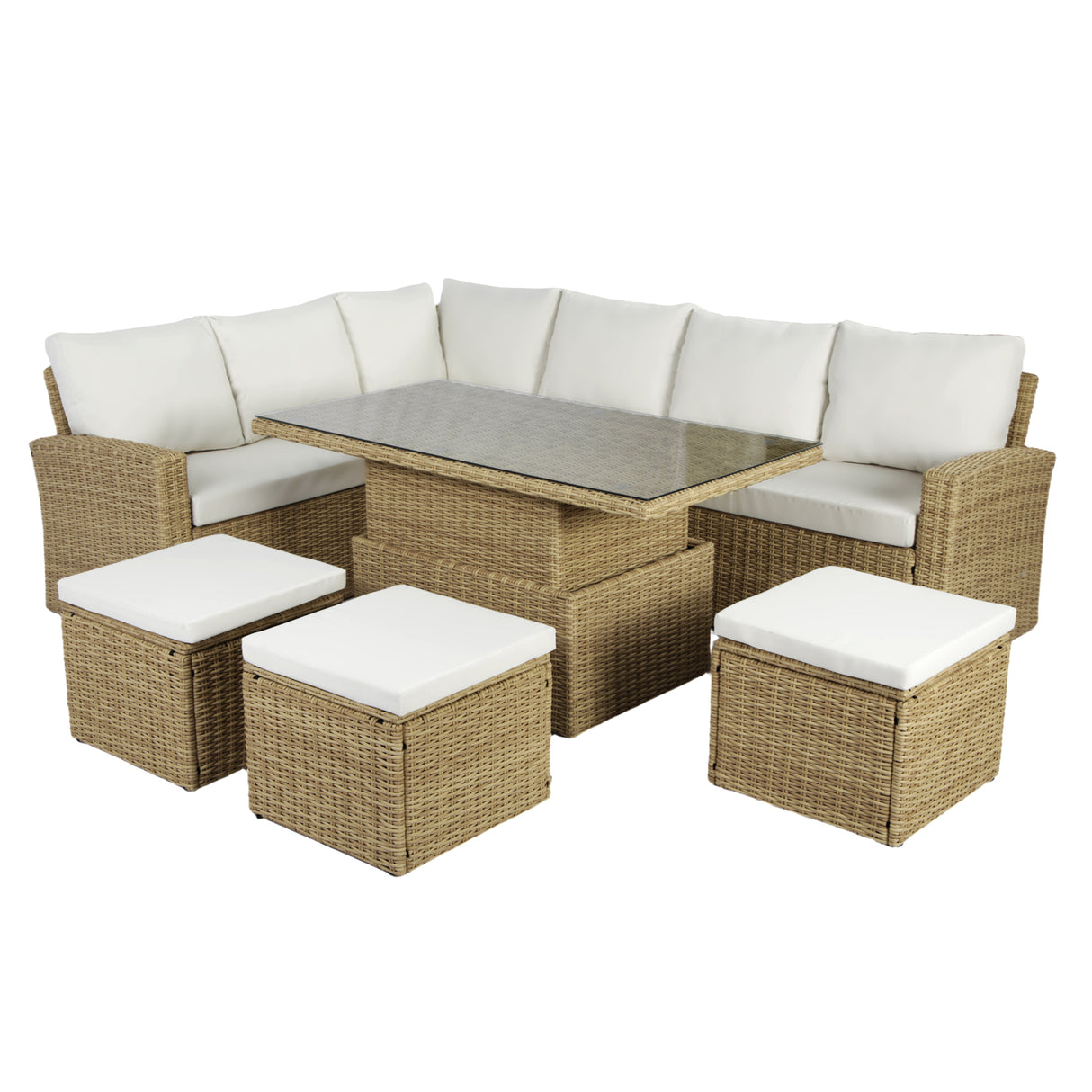 Pelias - Rattan Corner Sofa Set with Rising Table - 8 Seats