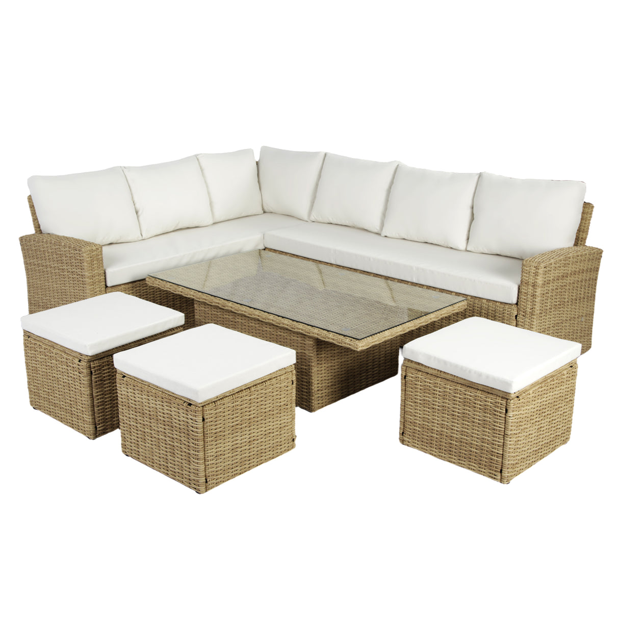 Pelias - Rattan Corner Sofa Set with Rising Table - 8 Seats