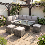 Pelias - Rattan Corner Sofa Set with Rising Table - 8 Seats