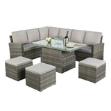 Pelias - Rattan Corner Sofa Set with Rising Table - 8 Seats