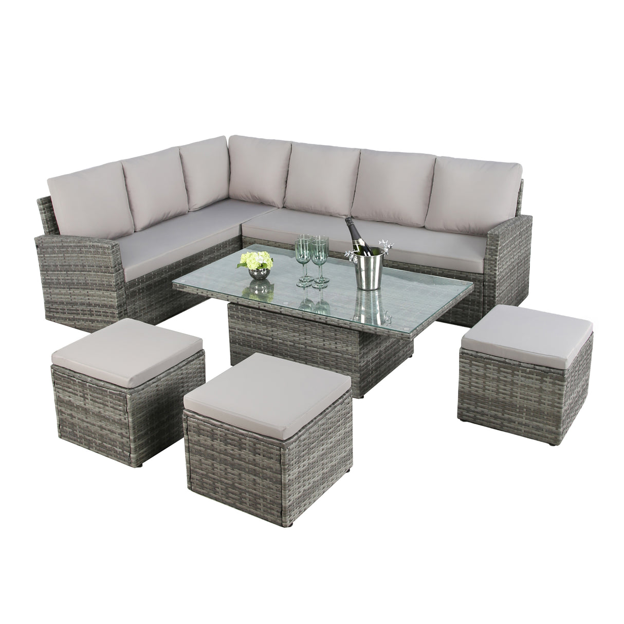 Pelias - Rattan Corner Sofa Set with Rising Table - 8 Seats