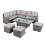 Pelias - Rattan Corner Sofa Set with Rising Table - 8 Seats