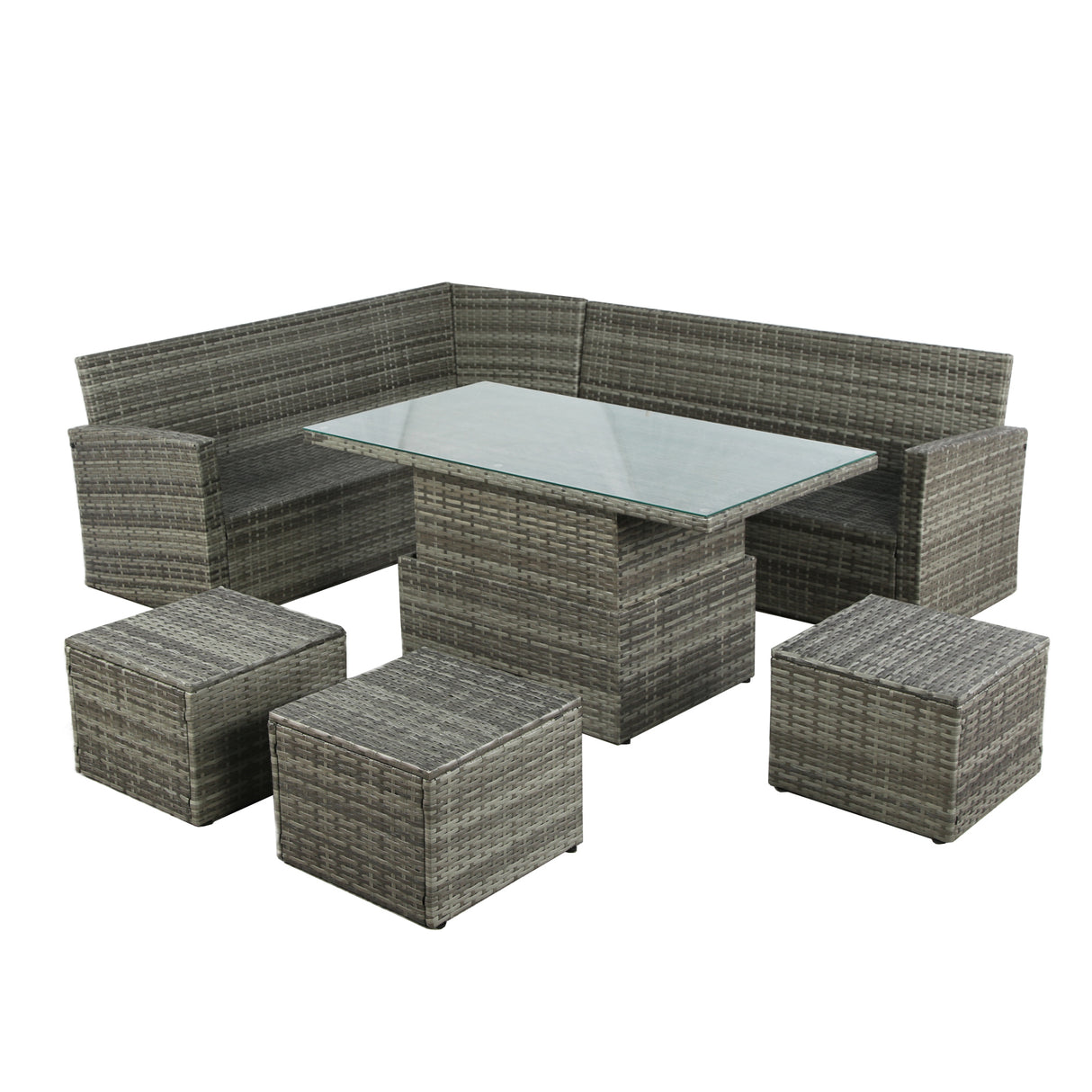 Pelias - Rattan Corner Sofa Set with Rising Table - 8 Seats