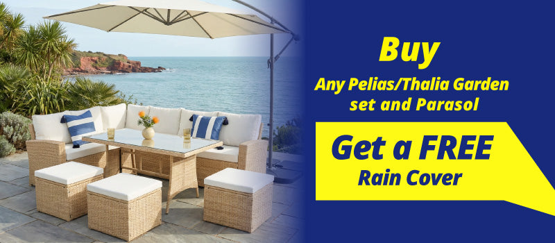 Pelias Rattan Garden Corner 8 Seater Outdoor Sofa Dining Set - Natural/Brown