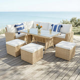 Pelias Rattan Garden Corner 8 Seater Outdoor Sofa Dining Set - Natural/Brown