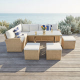 Pelias Rattan Garden Corner 8 Seater Outdoor Sofa Dining Set - Natural/Brown