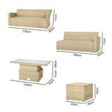 Pelias Rattan Garden Corner 8 Seater Outdoor Sofa Dining Set with Rising Table - Natural/Brown