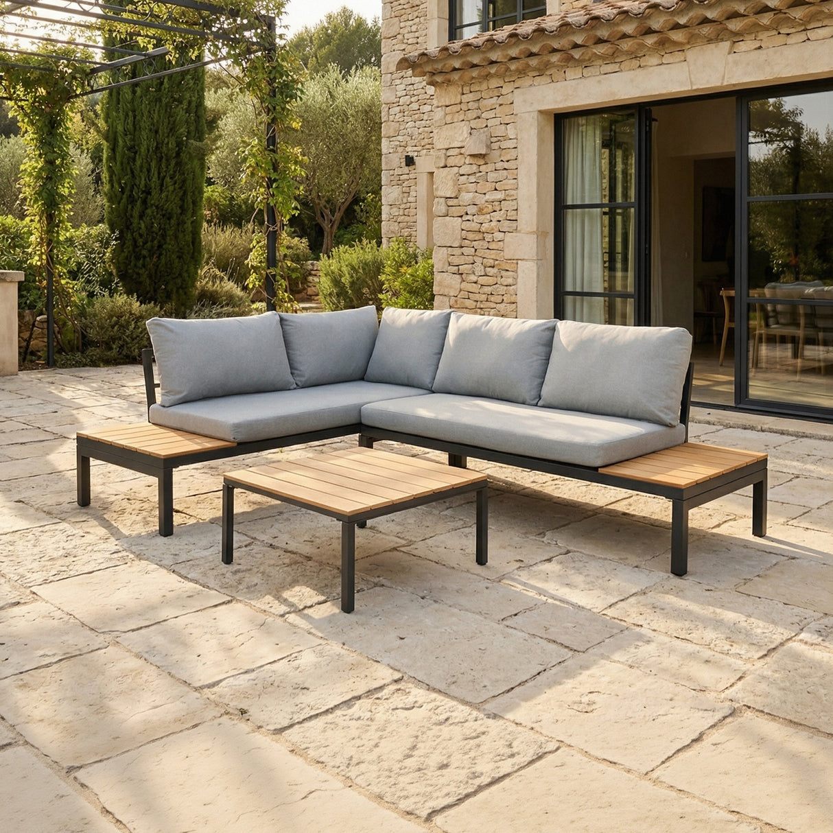 Rhea Platform Corner Sofa – 4-Seater Garden Lounge Set with Table