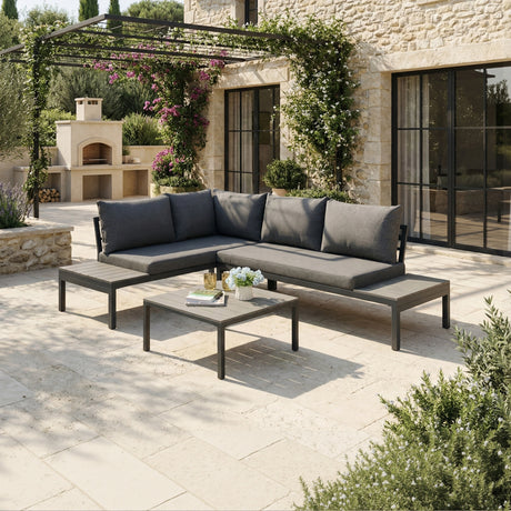 Rhea Platform Corner Sofa – 4-Seater Garden Lounge Set with Table