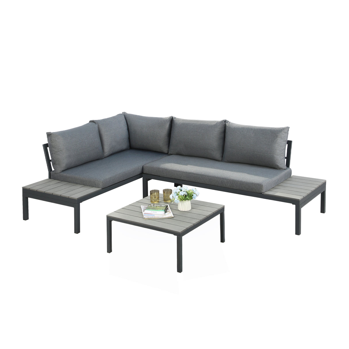 Rhea Platform Corner Sofa – 4-Seater Garden Lounge Set with Table