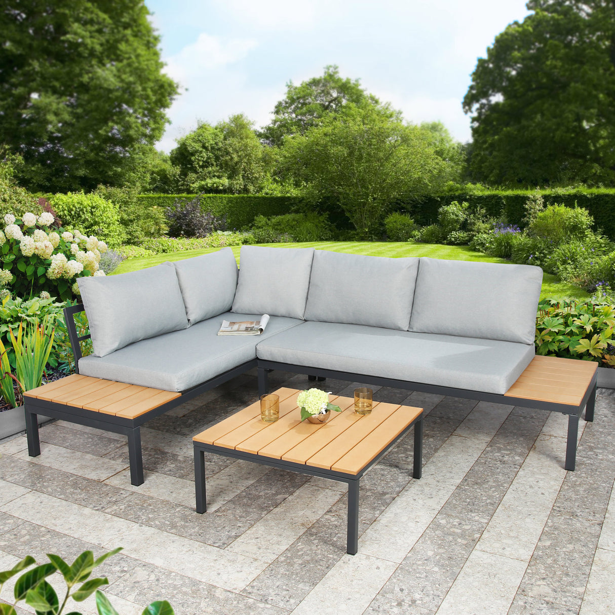 Rhea Platform Corner Sofa – 4-Seater Garden Lounge Set with Table