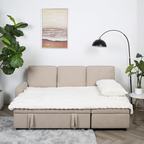 Selene - Corner Sofa Bed in Linen - Pull-out Sofa