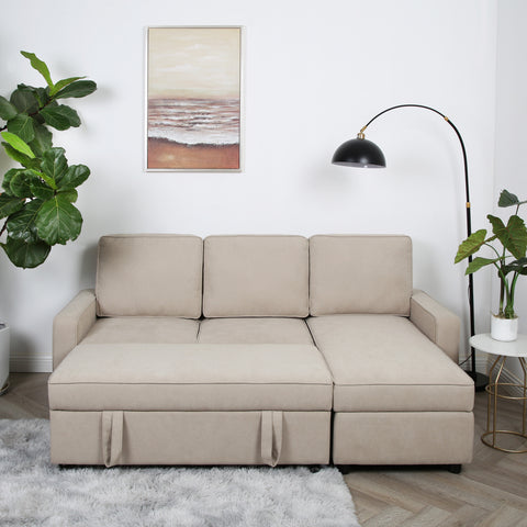 Selene - Corner Sofa Bed in Linen - Pull-out Sofa