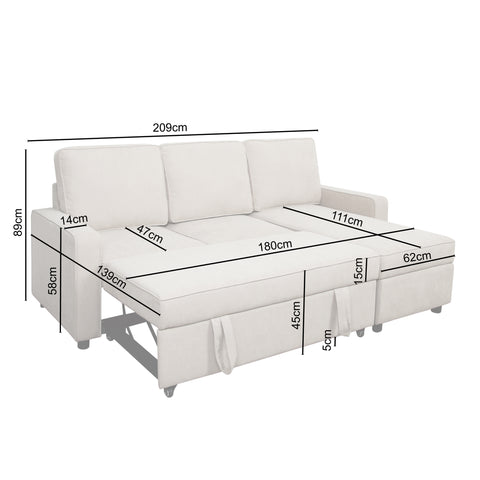 Selene - Corner Sofa Bed in Linen - Pull-out Sofa