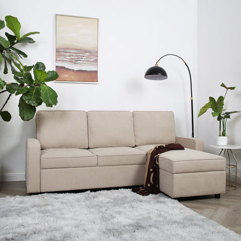 Selene - Corner Sofa Bed in Linen - Pull-out Sofa