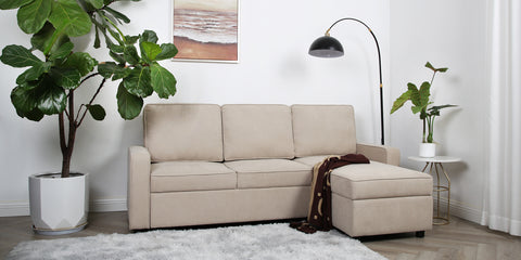 Selene - Corner Sofa Bed in Linen - Pull-out Sofa