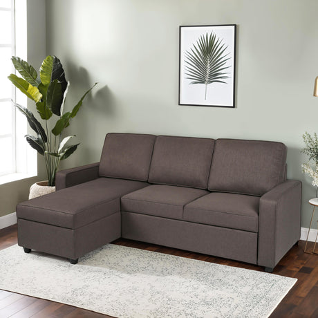 Dark brown Selene L shaped corner sofa in a modern living room