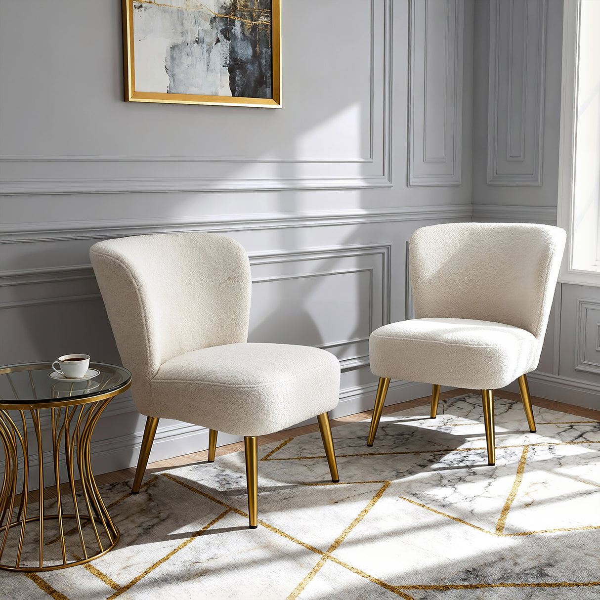 Shaun - Boucle Armchair with Golden Legs - Cream