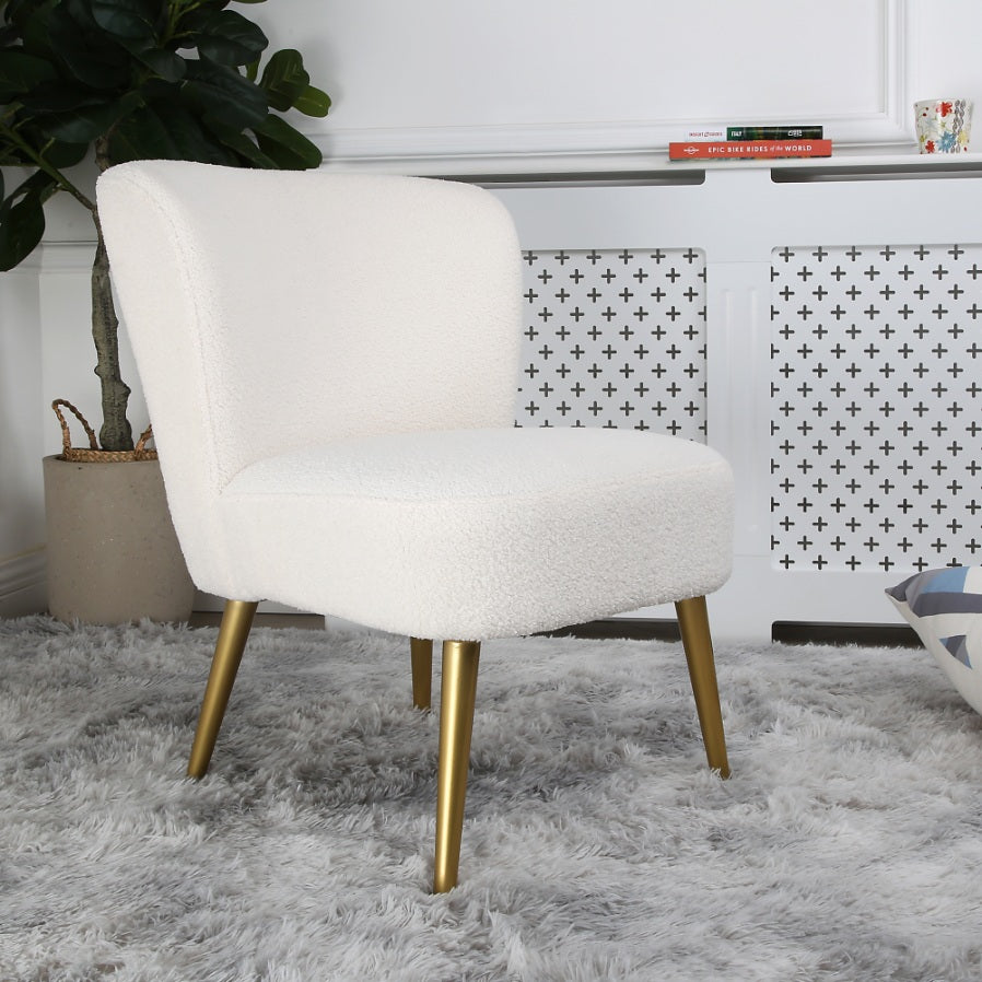 Shaun - Boucle Armchair with Golden Legs - Cream