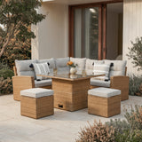 St. Tropez - Garden Corner Sofa with Rising Table - Brown/Natural - 6 Seats