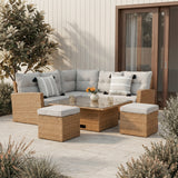 St. Tropez - Garden Corner Sofa with Rising Table - Brown/Natural - 6 Seats