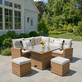 St. Tropez - Garden Corner Sofa with Rising Table - Brown/Natural - 6 Seats