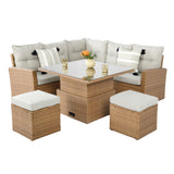 St. Tropez - Garden Corner Sofa with Rising Table - Brown/Natural - 6 Seats