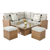 St. Tropez - Garden Corner Sofa with Rising Table - Brown/Natural - 6 Seats