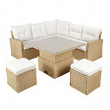 St. Tropez - Garden Corner Sofa with Rising Table - Brown/Natural - 6 Seats