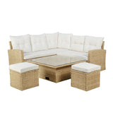 St. Tropez - Garden Corner Sofa with Rising Table - Brown/Natural - 6 Seats