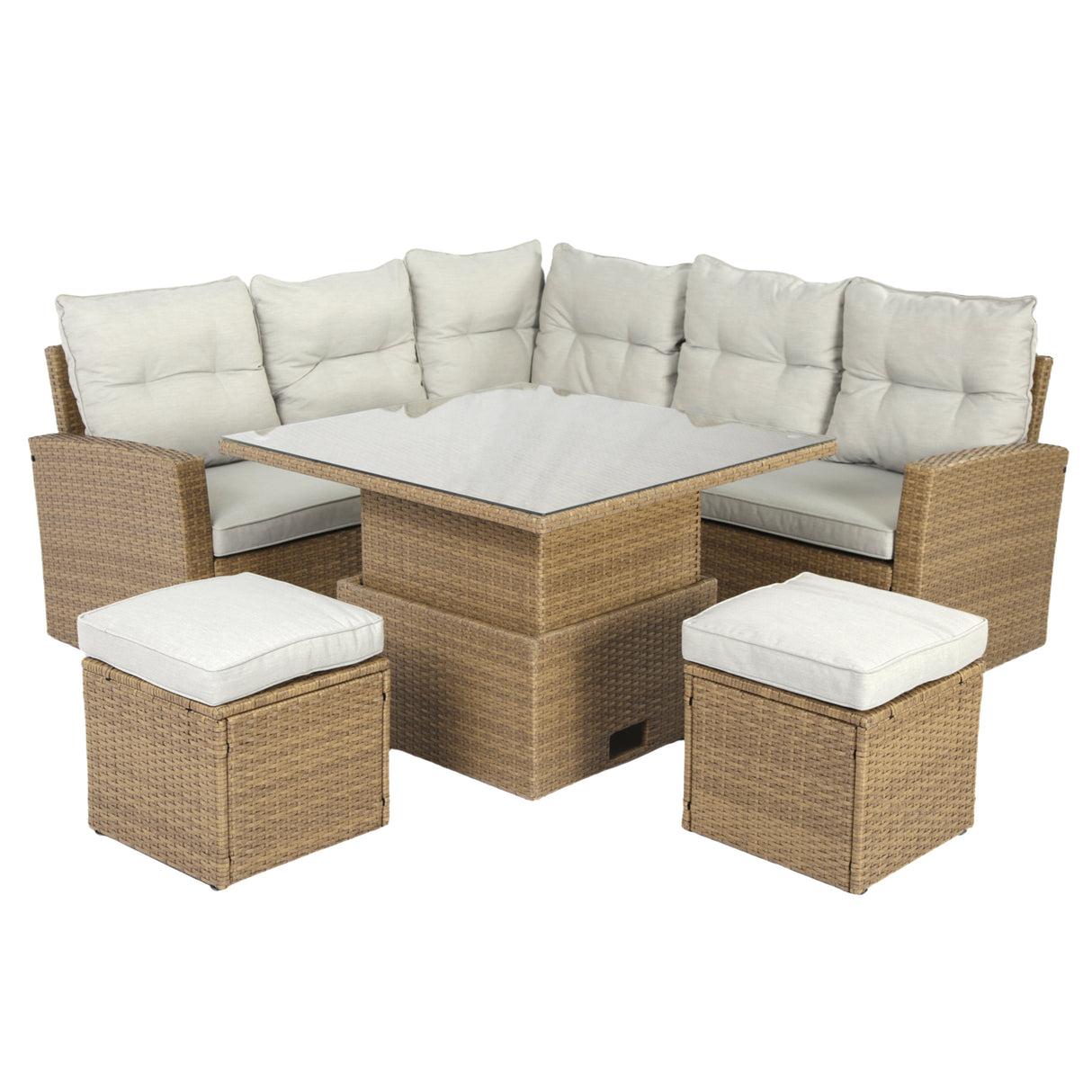St. Tropez - Garden Corner Sofa with Rising Table - Grey Rattan - 6 Seats