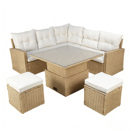 St. Tropez - Garden Corner Sofa with Rising Table - Grey Rattan - 6 Seats