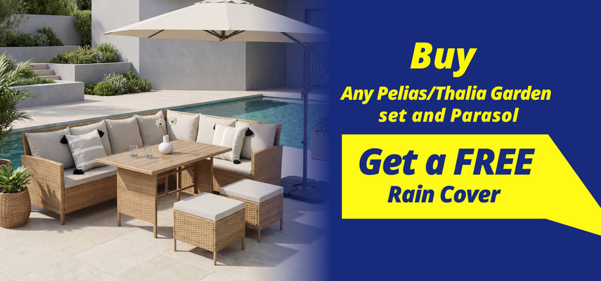 Thalia - Rattan Garden Corner 8 Seater Outdoor Sofa Dining Set with Polywood Table - Brown