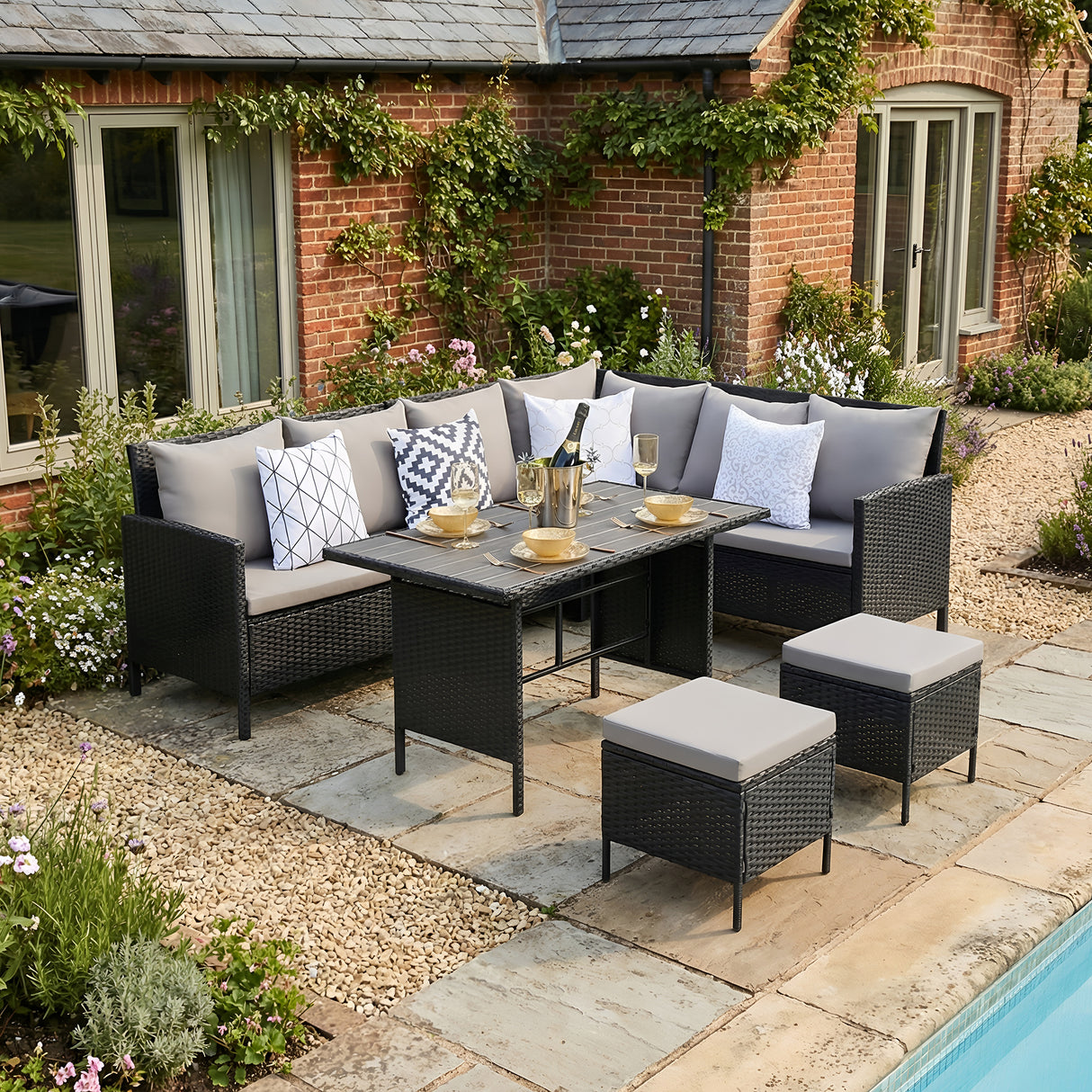 Thalia Corner Sofa Set - Polywood Top with Extra Cushions