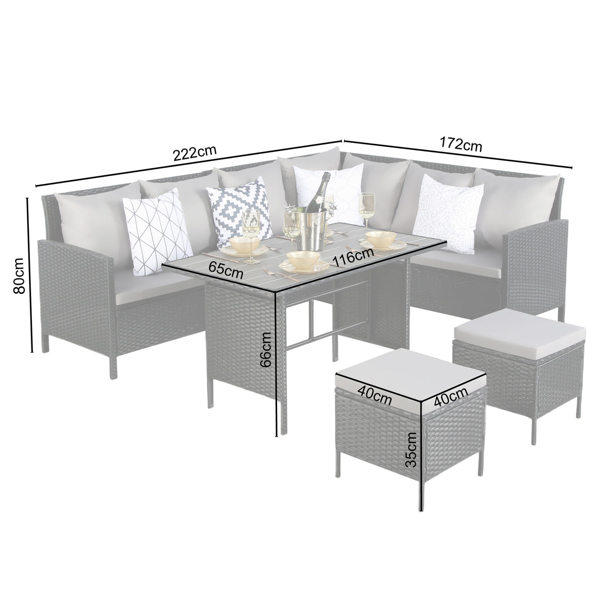 Thalia Corner Sofa Set - Polywood Top with Extra Cushions