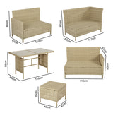 Thalia Rattan Garden Corner 8 Seater Outdoor Dining Sofa Set with Glass Table - Natural